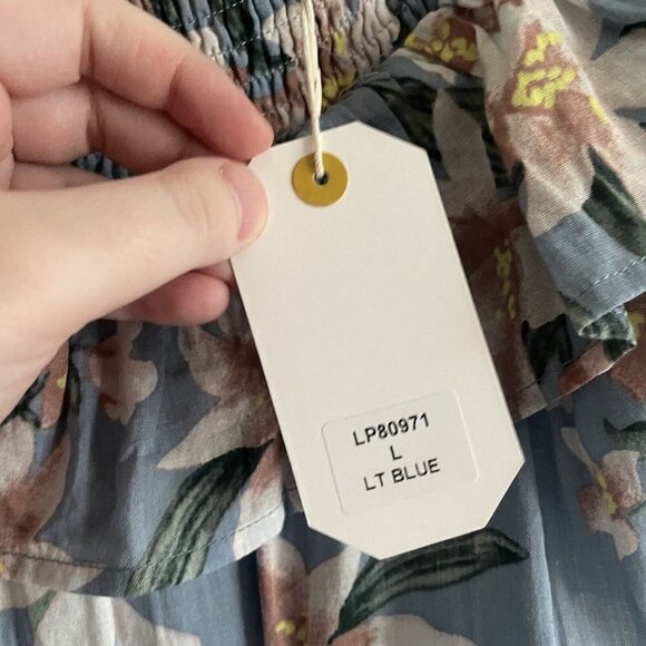 Loveriche Women SZ L Blue Floral Off Shoulder Ruffle Top Wide Leg Jumpsuit NWT - Picture 8 of 12